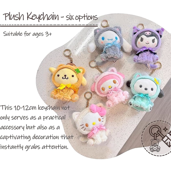 Kawaii Plyschnyckelring Plyschdocka, tecknad Anime Plyschnyckelring Hänge Nyckelring Tillbehör Hänge Toy Girls Present (FMY)