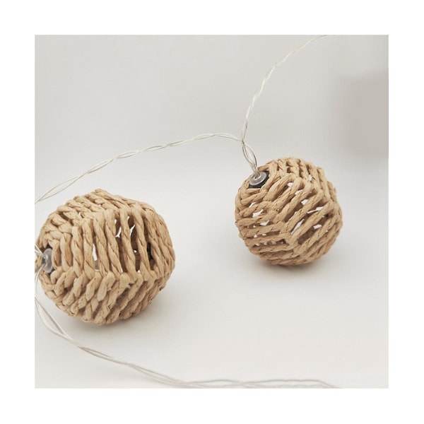 2,5M 10LED Paper Rattan -pallovalaisin Koriste Joulufestivaali Valo Ketju Valo Ketju Ripustus (FMY) Light Brown