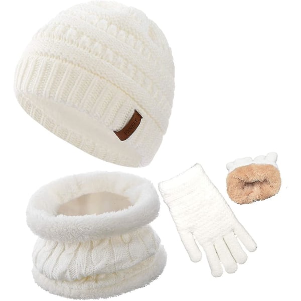 3stk børne vinter hue hat tørklæde handsker sæt til 2-5 år gamle drenge piger, strik tyk varme fleece forede termiske sæt (FMY)