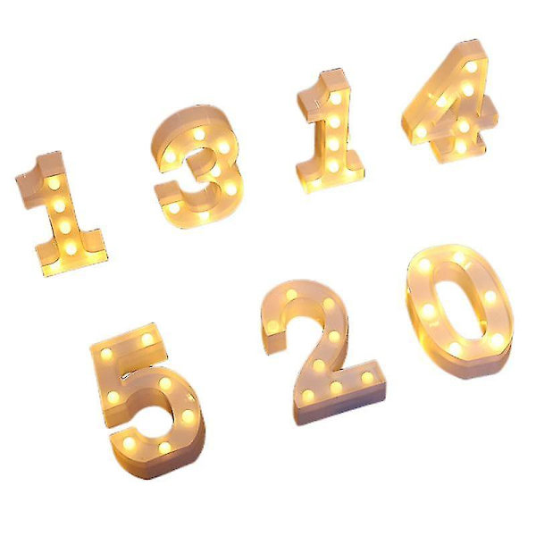 22cm LED Lysende Tal Hvide 0-9 Bryllup Fødselsdagsfest Batteridrevet Lampe (FMY) Number 0