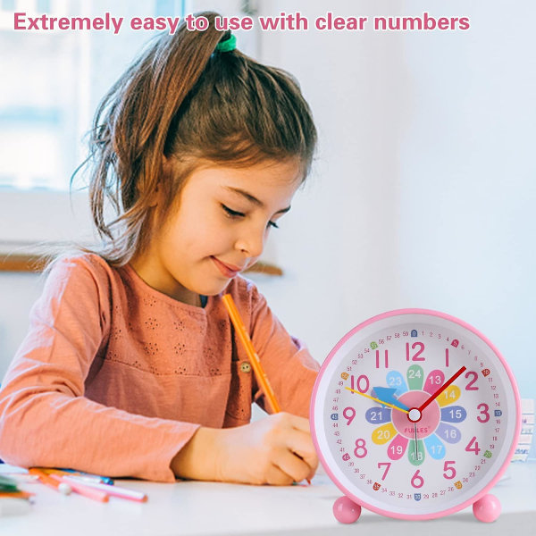 Kinderwecker Digital, Kinderwecker Ohne Ticken, Lernwecker Lernuhr Weckuhr Kinderuhr Lautloser Snooze Analog Wecker, (rosa)