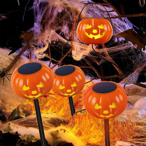 Solcellsdriven Pumpa Gatulampa Halloween Utomhus Dekoration, Halloween Pumpa Markörlampa, Pumpa Lykta Trädgård Innergård Träd Innergård Fest (FMY) Yellow