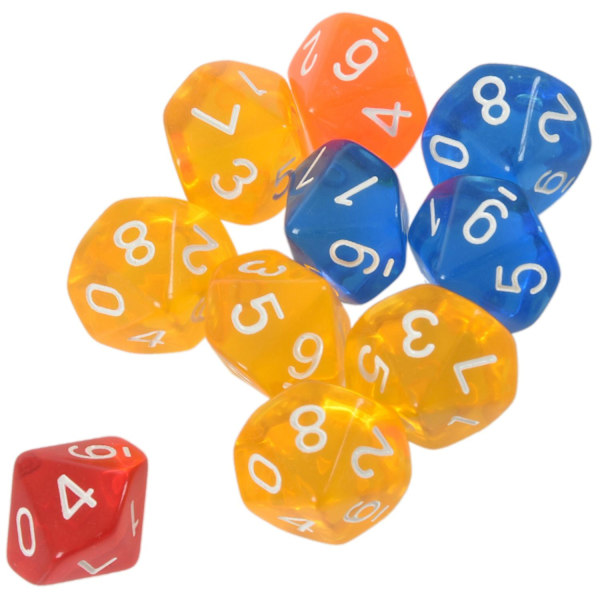 10 noppaa D10 kymmenen sivuinen jalokivinen noppa lautapeliin  (FMY) Transparent Multicolor