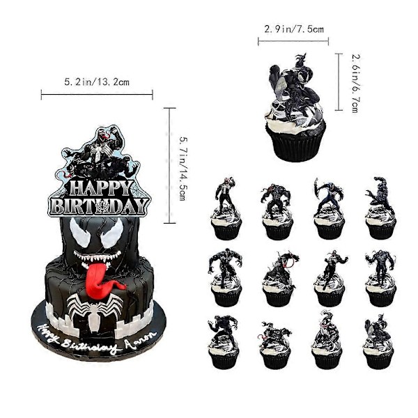 Venom-teemainen syntymäpäiväjuhlatarvikkeet - lippu, ilmapallot, cupcake-kakun koristeet, setti (FMY)