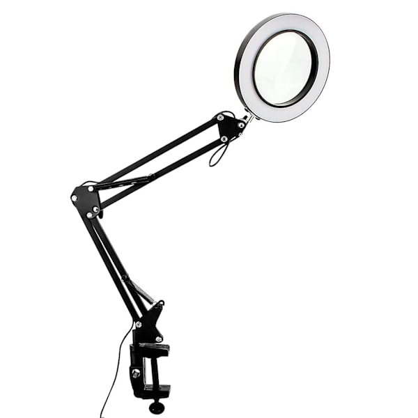 10x Forstørrelsesglas med Lys og Klemme 3 Farvetilstande 10 Lysstyrke Justerbar Forstørrelsesbordlampe (FMY) black