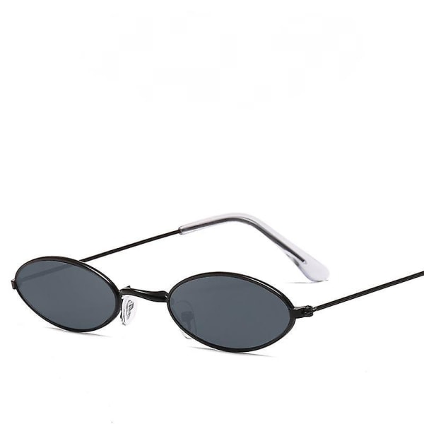 Vintage ovale solbriller Små ovale solbriller Mini Vintage stilfulde runde briller til kvinder Piger Mænd-sort (FMY)
