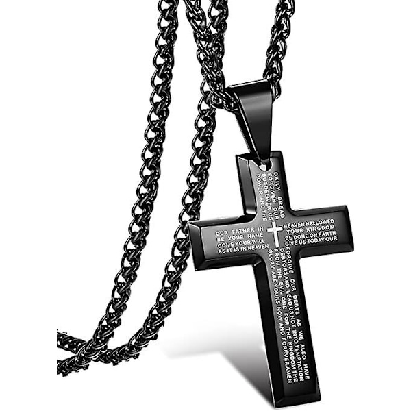 Wabjtam Ruostumattomasta Teräksestä Valmistettu Musta Ristiriipuskaulakoru Miehille Herran Rukoilun Kaulakoru Painava Vehnäketju 55,98 Cm 60,96 Cm  (FMY)