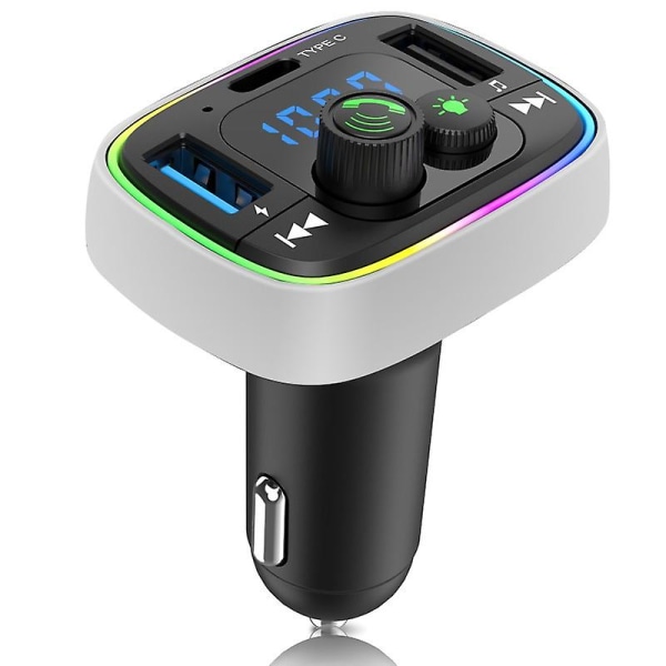 Bil FM-sändare med omgivande ljus, Bluetooth 5.0 Mp3-spelare, Dual USB Type-c portladdare (FMY)