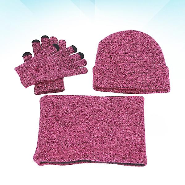 Varmt vintertørklæde Beanie hat og handsker sæt Enkelt strikket ulden tørklæde handskesæt til kvinde mand (lilla) (FMY)