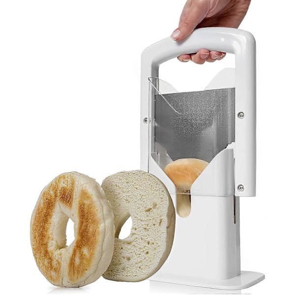 Kitchen Craft Bagel Slicer og Cutter, Bagel Slicer med Sikkerhetshåndtak Rustfritt Stål Bagel Presisjonskutter Bærbar Muffin Slicer Enkel å (FMY)