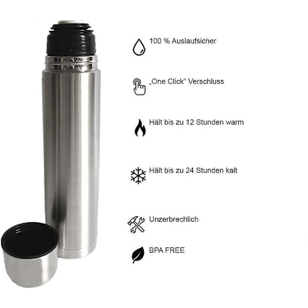 Thermos Termos i rostfritt stål, dubbelväggig, diskmaskinsäker, kaffe termos, te termos (FMY)