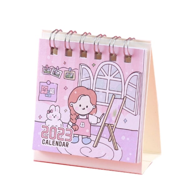 Tietuepäivämäärä Dual Coil Print Printed Koristeellinen Minikalenteri Sarjakuva Tyttö Tulosta Sileä Sivun kääntäminen 2023 Pöytäkalenteri Koulutarvikkeet (FMY)