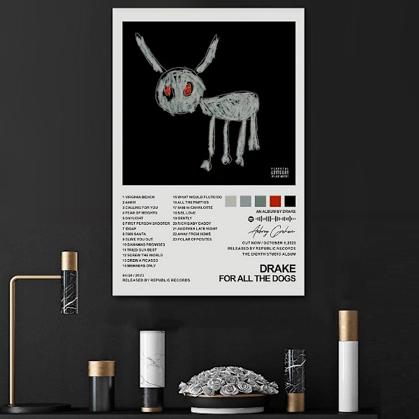 Drake Poster för All the Dogs Albumomslag Poster för Rum Estetisk Poster Dekorativ Måleri Canvas Väggkonst Vardagsrum Posters Sovrum P  (FMY) No Frame 30x45cm(12x18in)