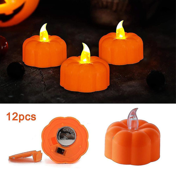 12kpl/ set Halloween Mini Pumpkin Led Lamppu Liekitön kynttilä Night Light Juhlasisustus Ornaments Prop (FMY)