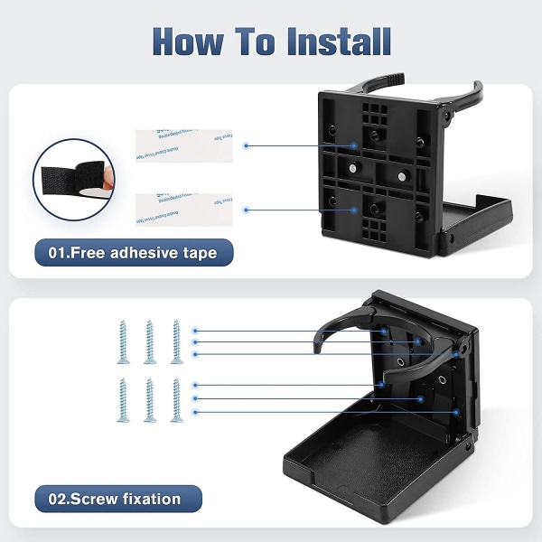 2x Justerbar Drikkeholder Foldbar Dåseholder Flaskeholder Kopholder Sort Båd Bil