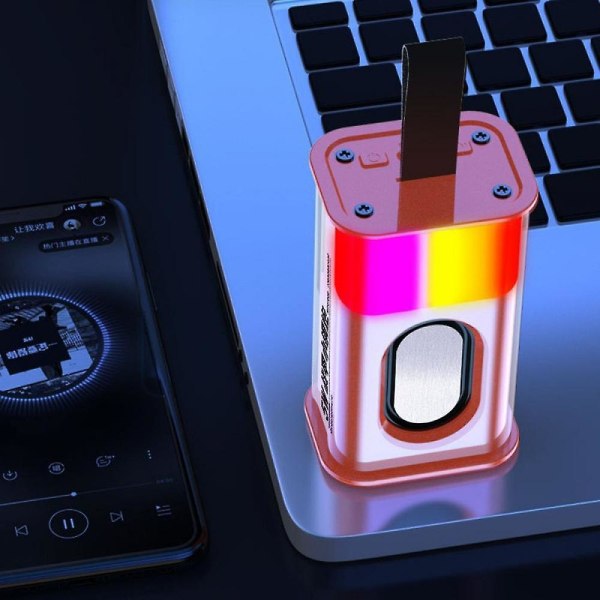 Transparent Mecha trådløs Bluetooth-høyttaler Fargerik bærbar liten høyttaler utendørs subwoofer (oransje rød) (FMY)
