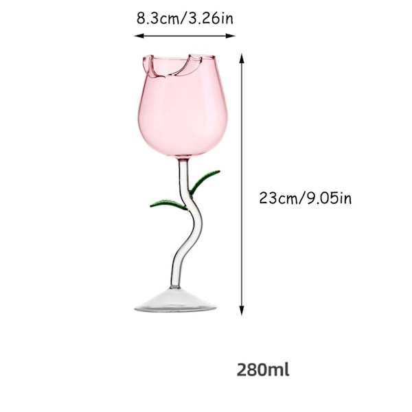 Roseblomst Vin Glass 150/280ml Roseformet Vinglass Rose Party Vinkopp (FMY) Pink 280ml