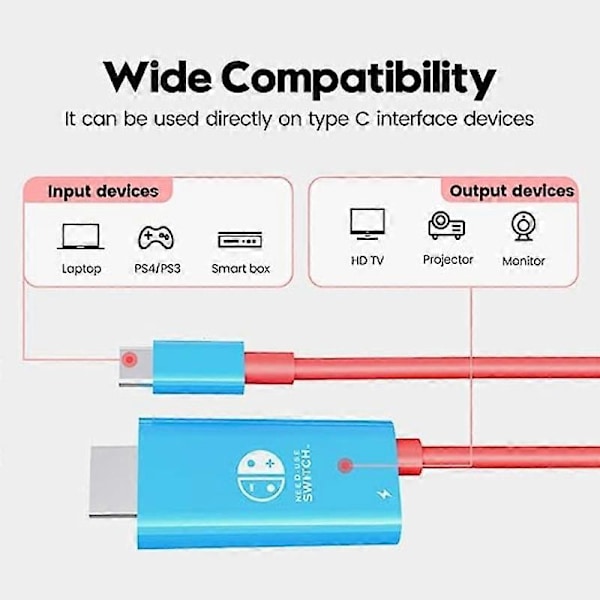 Bærbar Switch Dock USB Type C til HDMI Konverteringskabel til TV Docking Mode Kompatibel med Nintendo Switch, Steam Deck (FMY) Blue