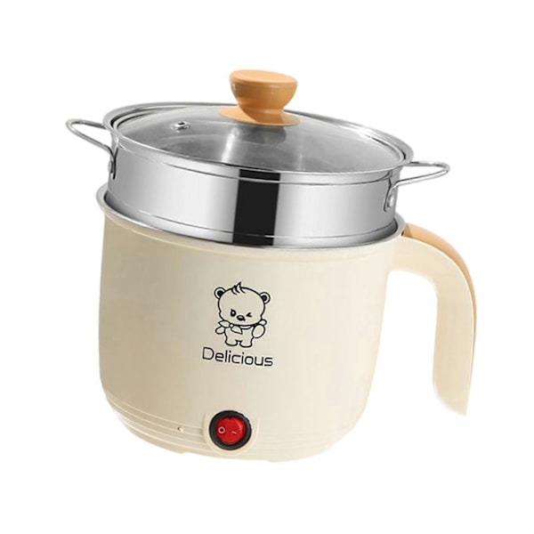 Elektrisk Gryta Hushåll 1.8L Nonstick Elektrisk Stekpanna för Soppa Fritera Pasta (FMY) khaki With steamer
