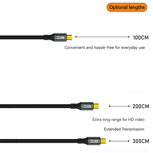 Til Iphone15 Pro Usb3.2 20gbps fuld funktion 100w hurtig opladning Praktisk bærbart 8k støbekabel, 2 meter (FMY)