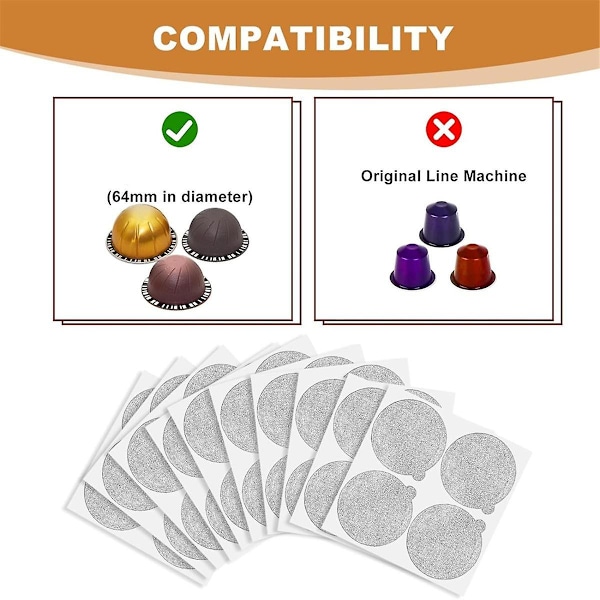 Aluminiumfolie Låg - Genanvendelige Kapsler Kaffe Pods 120 stk, til Vertuoline Vertuo Genanvendelige Kaffe Pods Dæksel Tætninger 62mm  (FMY) As Shown