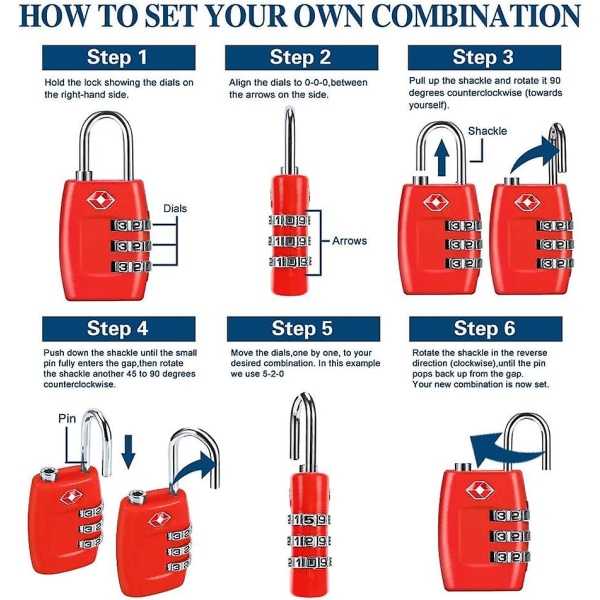 Luggage Locks (4pack) - 3 Digit Combination Padlocks - Approved Travel Lock For Suitcases & Baggage (red)  (FMY)