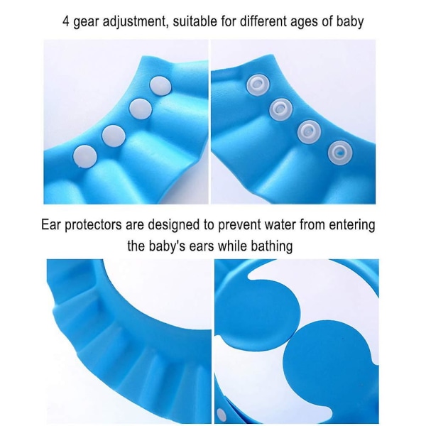 3 stk babydusjhetter, 3 farger babybadehatt Justerbar dusjhette for barn Vask hårskjold med hørselvern-- (FMY)