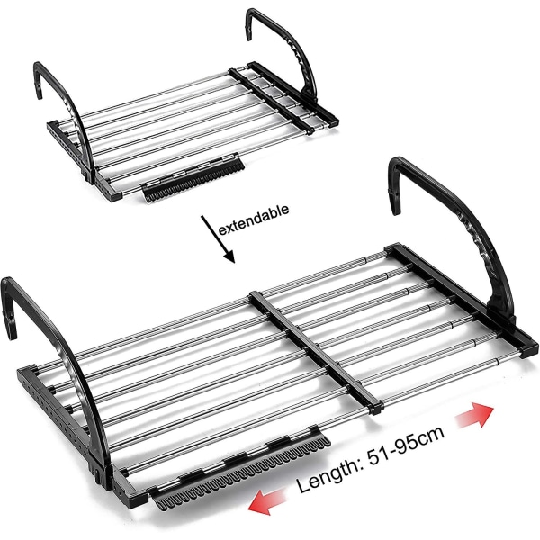 Radiator Torktumlare, Balkong Torktumlare, Vägg Torktumlare, Fällbar Torkställning, Rostfritt Stål, Utdragbar, Hängande Torktumlare (51-95 Cm), Vindtät