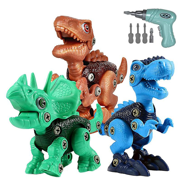 3 stk Dinosaur Leke Elektrisk Drill Demontering Og Montering Barneleker Dinosaur Leke Utdanningsleke  (FMY) B