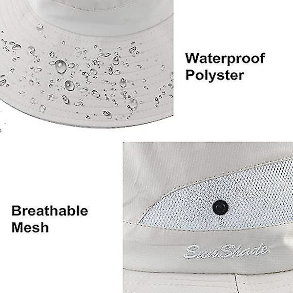 Dam sommar solhatt bred brätte utomhus UV-skydd hatt hopfällbar hästsvans hink keps för strand fiske vandring  (FMY) Pure Beige