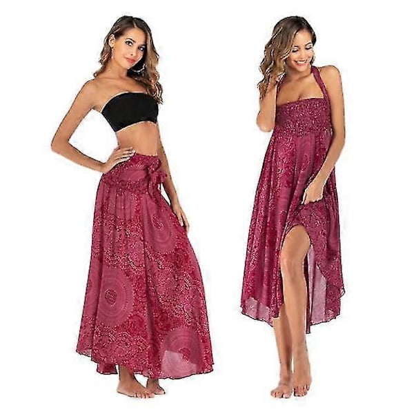 Lång Bohemisk Gypsy Boho Hippie-kjol för kvinnor (FMY) red