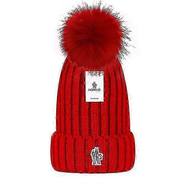 Den Nya Mångsidiga Vintermössan I Ull Varm Ullmössa Stickad Mössa I Ullboll (FMY) red moncler Small label