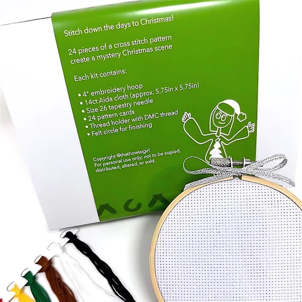 Julekrydssting Adventskalender 2023, Julegave 24 Dages Nedtælling Broderi Kit Kalender, Syning Adventskalender Gave Til Kvinder Piger Begyndere (FMY) Green