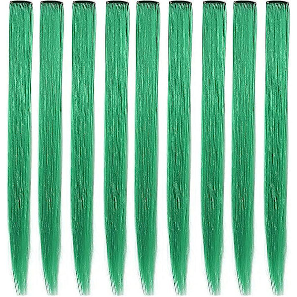 JUSCH 9 kpl 21\" Värilliset Clip-in Hiustenpidennykset Vihreät Hiustenpidennykset Lapsille Tytöille Clip-in Vihreät Hiustenpidikkeet Hiustenpidennykset Lasten Juhliin   (FMY)