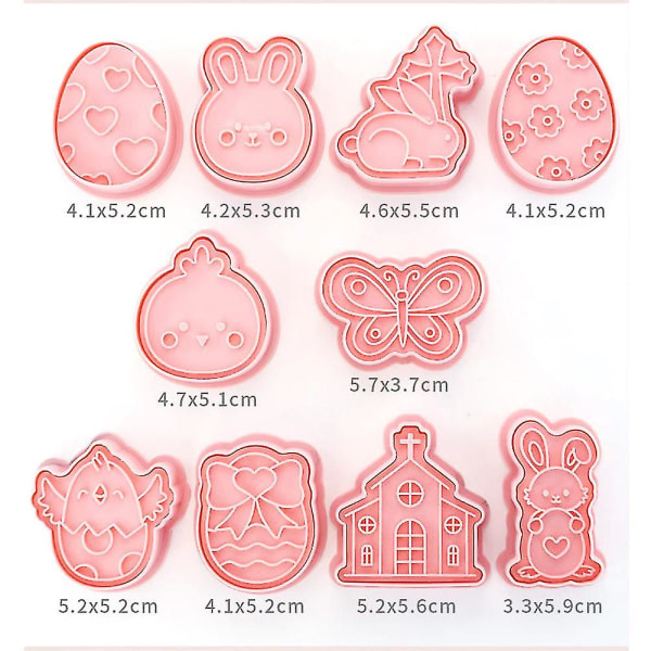 10 stk Påskekanin Kakeformer Cartoon Påske Egg Kyllinger Sommerfugl Kjeks Fondant Baking Mold  (FMY)