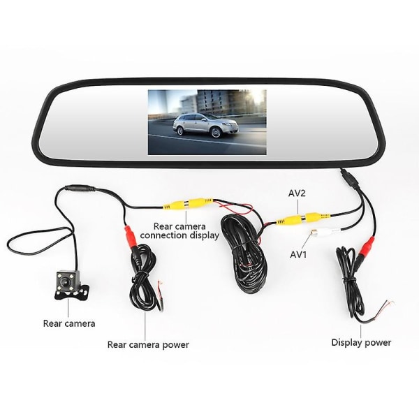 4,3 tums bilmonitorer Bil HD Backspegel Video Auto Parkeringshjälp Led Night Vision Backkamera (FMY)