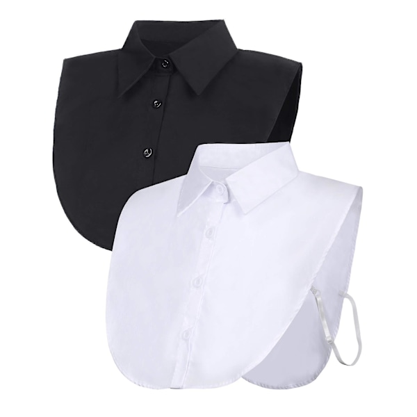 2 stycken Falska Kragar Avtagbara Blus Dickey Krage Halva Tröjor Falsk Krage För Kvinnor Favoriter (FMY) 1 Black and 1 White