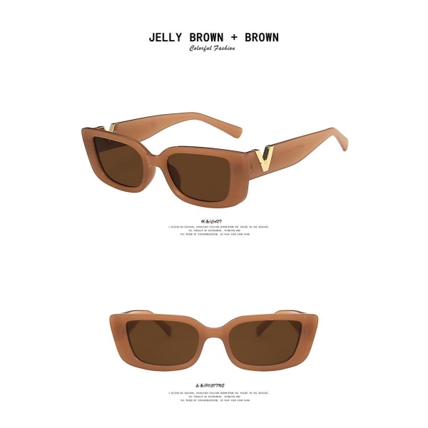 Firkantede rektangulære solbriller, mote-retrobriller, Uv 400-beskyttelse Kjørebriller for kvinner Menn-gelébrun (FMY)