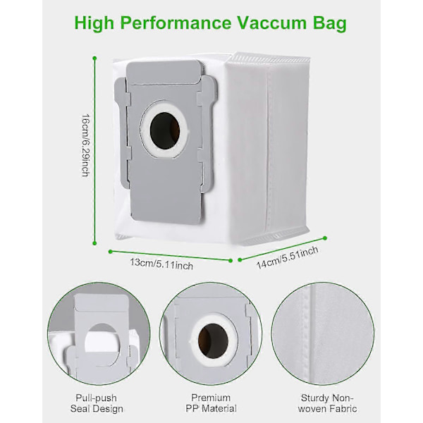 10 Støvsugerposer for iRobot Roomba I7 I7+ I3 I3+ I4 I4+ I6 I6+ J7 J7+ I8 I8+s9 S9+ E5 E6 E7 Clean Base, Erstatningsstøvpose (FMY)