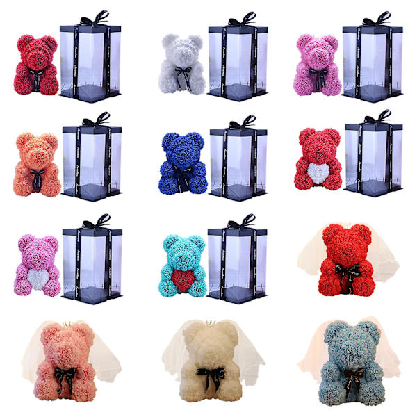 Rosebjørn Kunstig Blomst Skum Evigt Liv Til Valentinsdag Gaver Hjemmeindretning 25/40cm Med Gaveæske Teddy  (FMY) pink