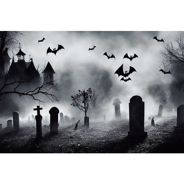 Halloween-tema Bakteppe Skrekk Gravstein Flaggermus Fotografi Bakgrunn Skremmende død gren på natten Misty Castle For Baby 7x5ft (FMY)