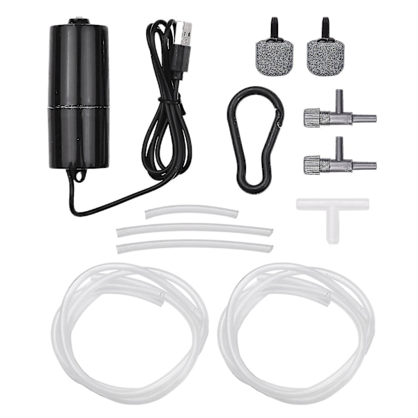 Akvaarion USB-ilmapumppu Pieni happipumppu 2 ilmakivellä Putki Ripustuslukko Kalasäiliöön Ulkoilukalastukseen  (FMY) Black With 2 Air Stone