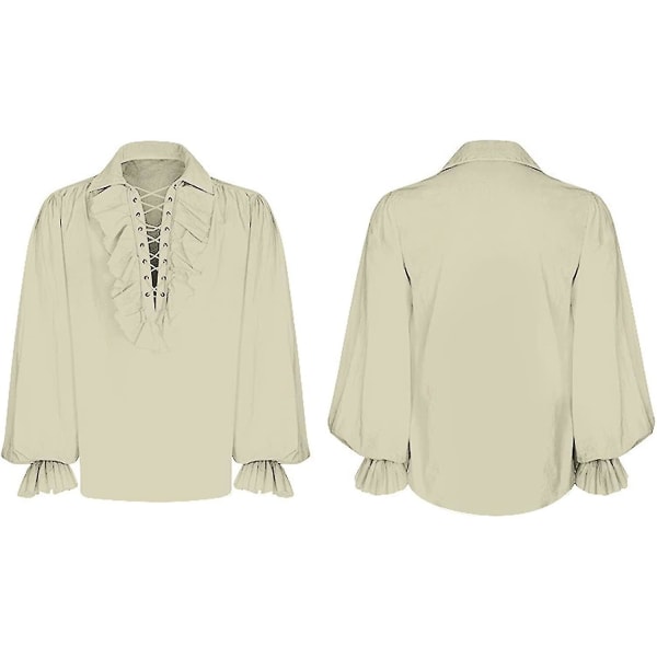 Skjorte med piratkostyme for menn Steampunk middelaldersk renessanseskjorte Gothic Ruffled Halloween Cosplay-overdeler (FMY) Beige X-Large