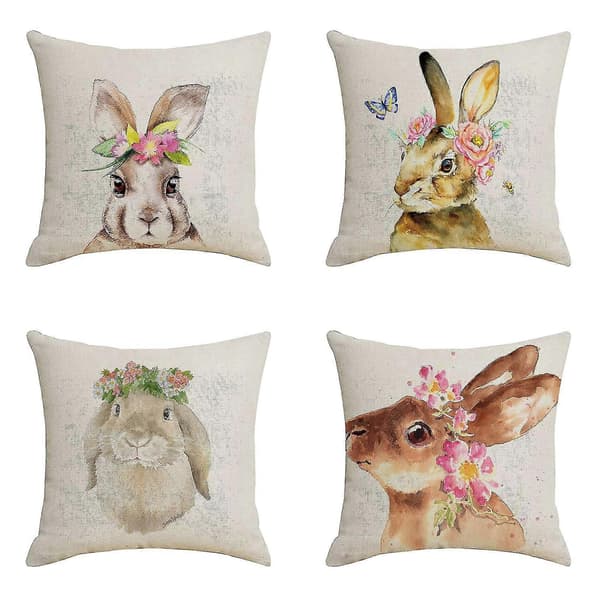 4 stk. påskehørpudebetræk påskehareprint indretning sofa 45x45 cm (FMY)