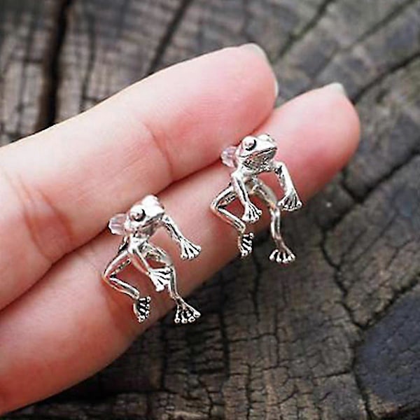 Söta Groda Silver Stud Retro Örhängen Smycken Kvinnor Flickor Nyhet Presenter (FMY)