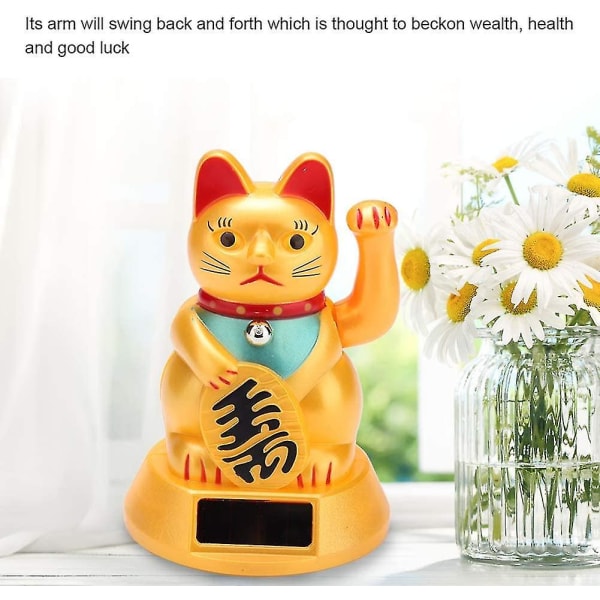 Solar Gold Välkommen Cat Fortune Fortune Lucky Cat Viftande Paws Feng Shui Cat Home Store Bildekoration (FMY)