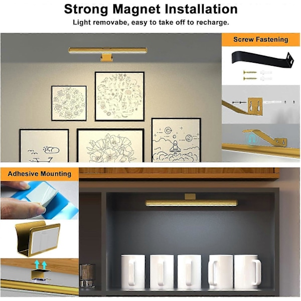 Trådløs Bildelampe Oppladbar med Fjernkontroll, 300LM Kunst Batteri Display Lampe, 3 Moduser Magnetisk Vegglampe (FMY)