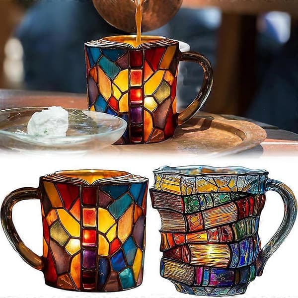 3D Målad Bokformad Kaffemugg 400 ml Nyhet Unik Färgglad Glasmugg-B (FMY) B