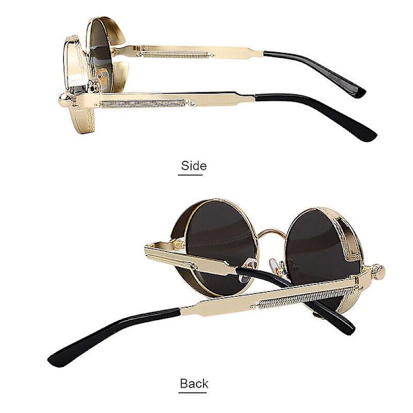 Retro Steampunk Solbriller Vintage Stil Inspireret Runde Metal Cirkel Briller (FMY) Silver Gray