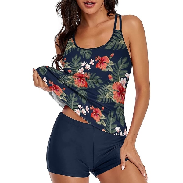 Flowy Tankini badedrakt for kvinner, magekontrollert badedrakt i ett stykke, todelt badedrakt med tanktopp og shorts, saflor S (FMY)